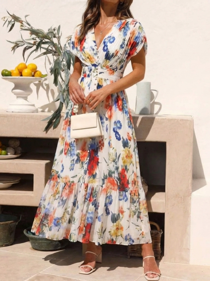 Selena | Abito midi floreale a maniche corte