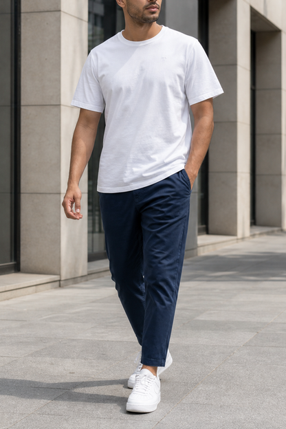 Evandro · Pantalone 7/8 Blu Navy — indossato in strada