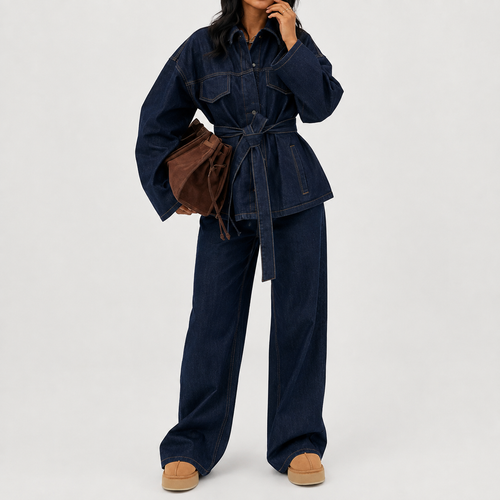 Coral | Completo denim due pezzi con cintura