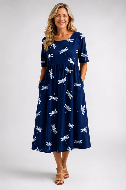 Eva | Abito midi con stampa libellula