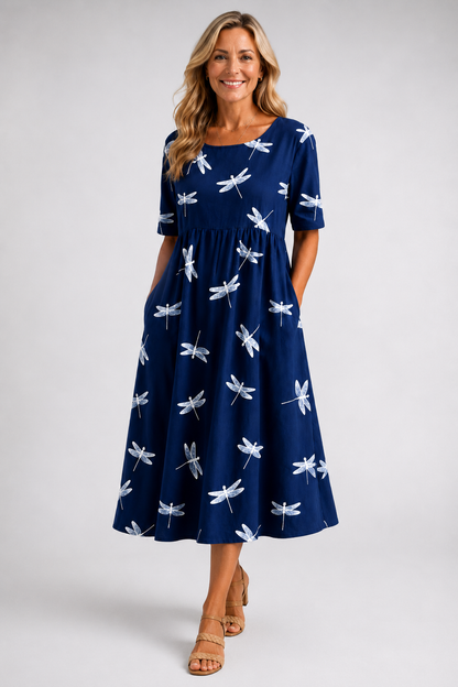 Eva | Abito midi con stampa libellula
