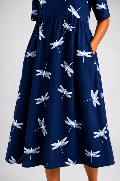 Eva | Abito midi con stampa libellula