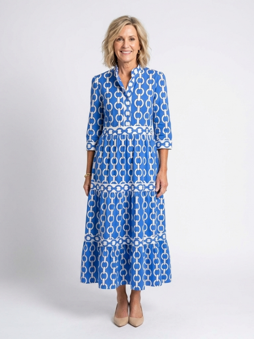 Martina | Abito midi con estampado de cadenas y mangas tres cuartos