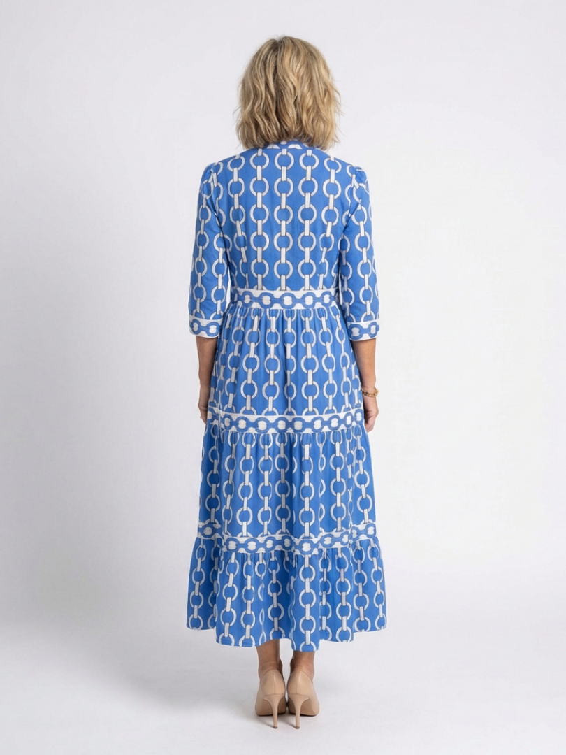 Martina | Abito midi con estampado de cadenas y mangas tres cuartos