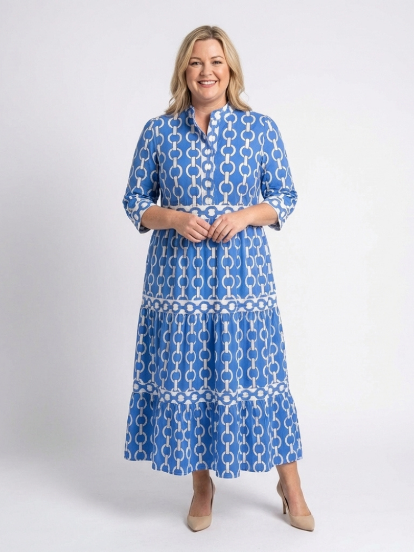Martina | Abito midi con estampado de cadenas y mangas tres cuartos