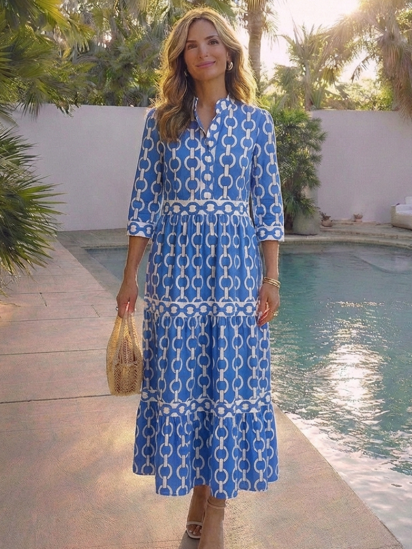 Martina | Abito midi con estampado de cadenas y mangas tres cuartos