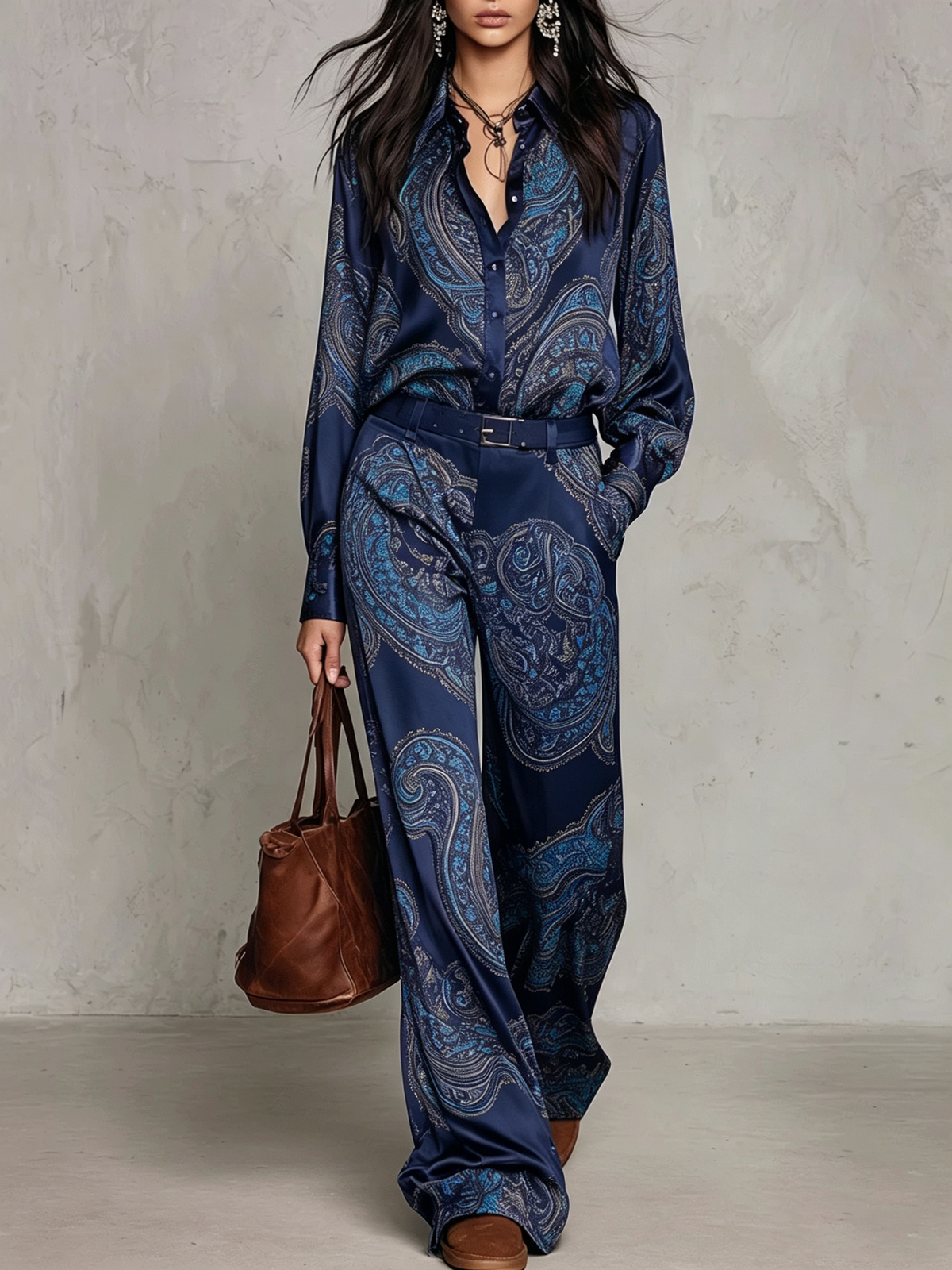 Completo satin blu navy