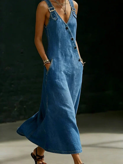 Vera | Abito lungo denim con bottoni