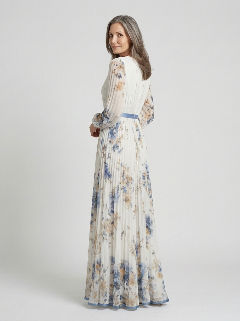 Sofía | Abito largo de manga larga con cuello en V y estampado floral