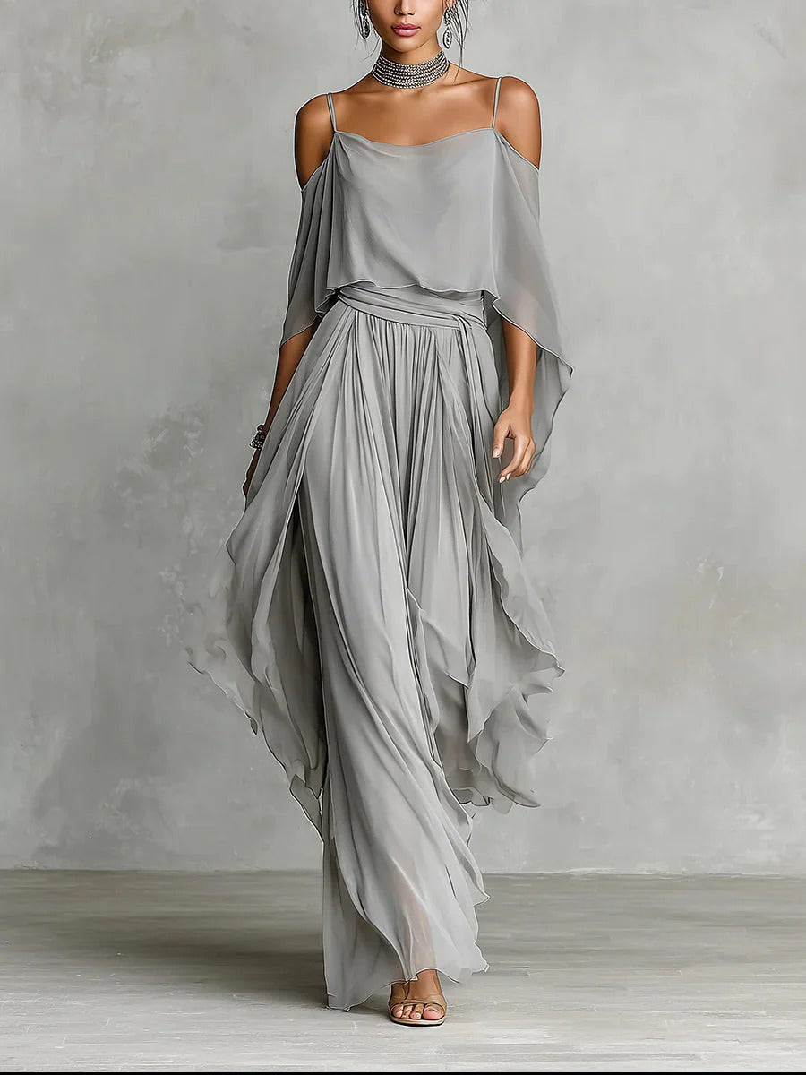 Renata · Completo fluido grigio con top e pantaloni leggeri
