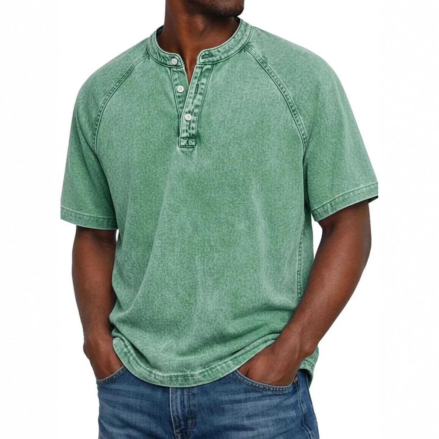 Marino · maglia serafino da uomo in cotone lavato, colore Verde Menta