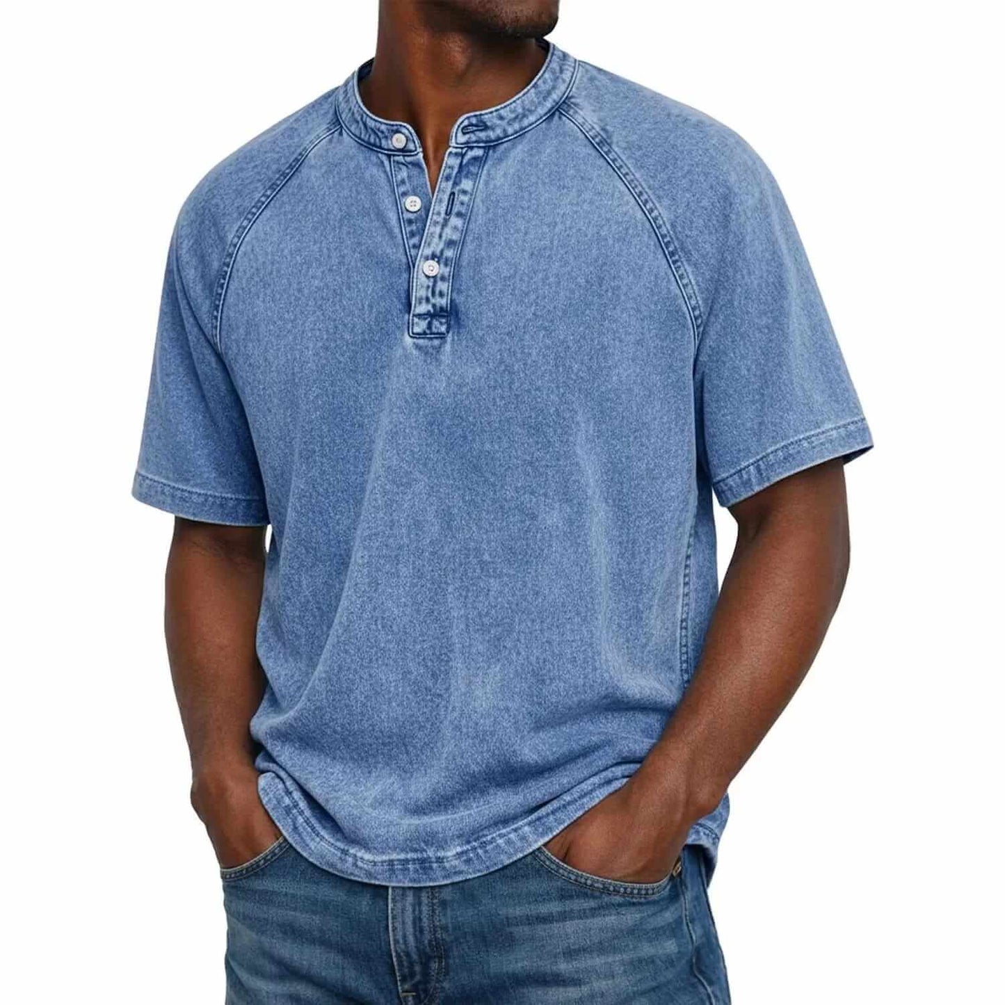 Marino · maglia serafino da uomo in cotone lavato, colore Blu Denim
