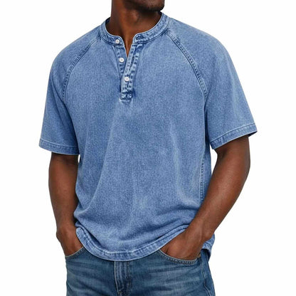 Marino · maglia serafino da uomo in cotone lavato, colore Blu Denim
