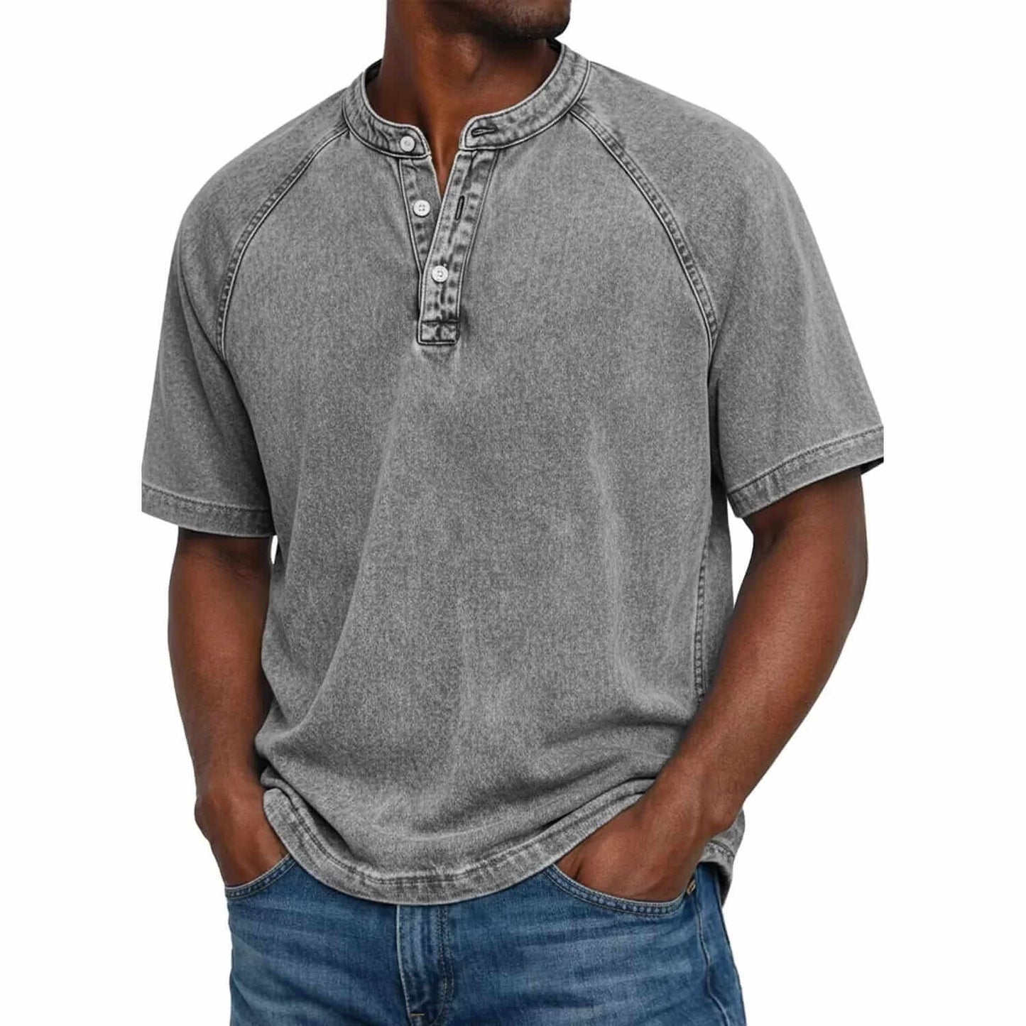 Marino · maglia serafino da uomo in cotone lavato, colore Grigio Nebbia