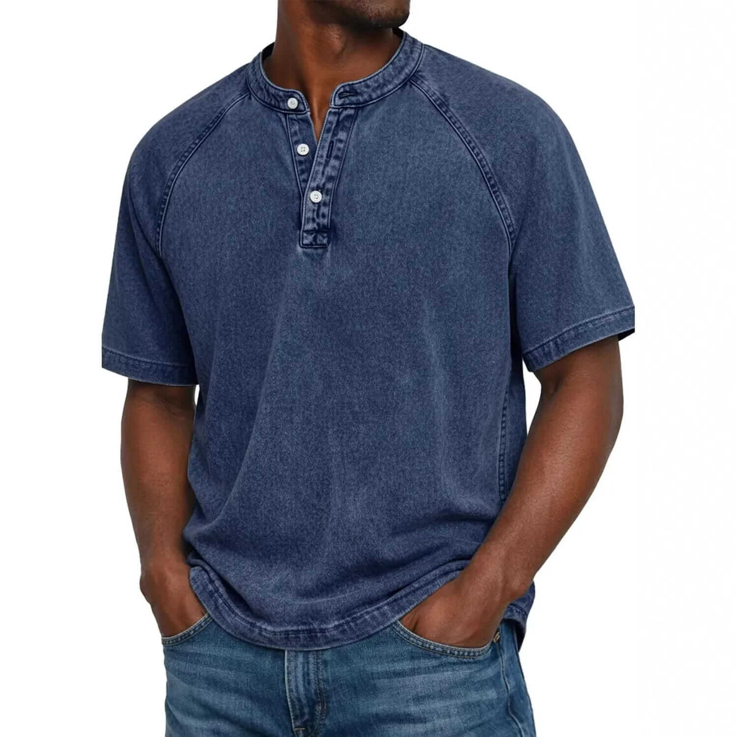 Marino · maglia serafino da uomo in cotone lavato, colore Blu Mezzanotte