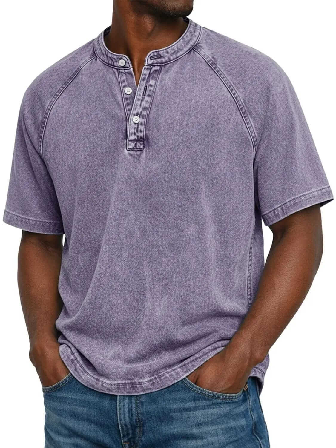 Marino · maglia serafino da uomo in cotone lavato, colore Viola Glicine