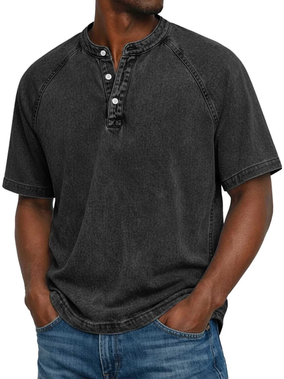Marino · maglia serafino da uomo in cotone lavato, colore Nero Vintage