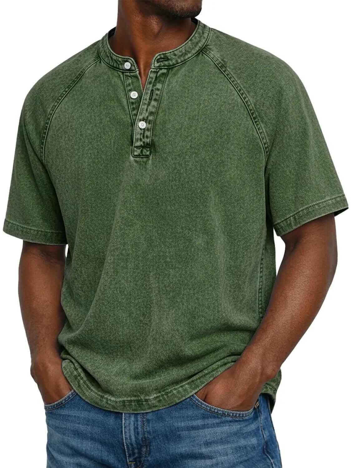 Marino · maglia serafino da uomo in cotone lavato, colore Verde Bosco
