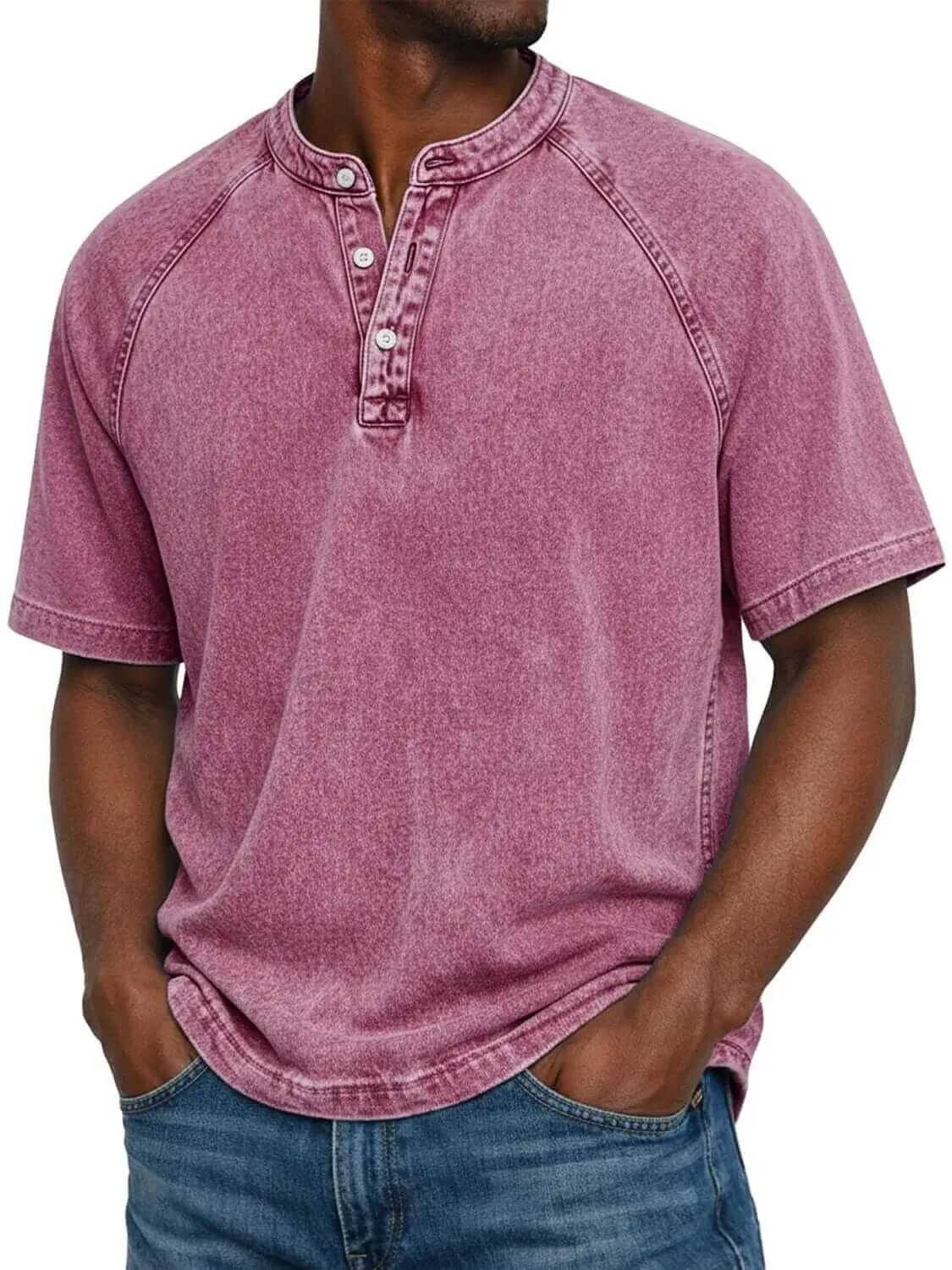 Marino · maglia serafino da uomo in cotone lavato, colore Rosa Antico