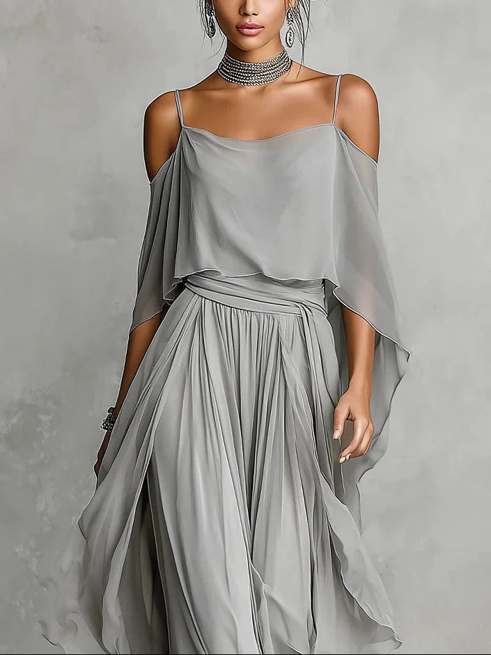 Renata · Completo fluido grigio con top e pantaloni leggeri
