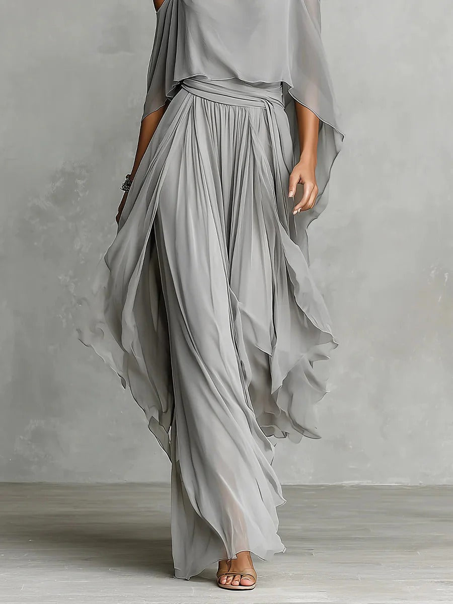 Renata · Completo fluido grigio con top e pantaloni leggeri