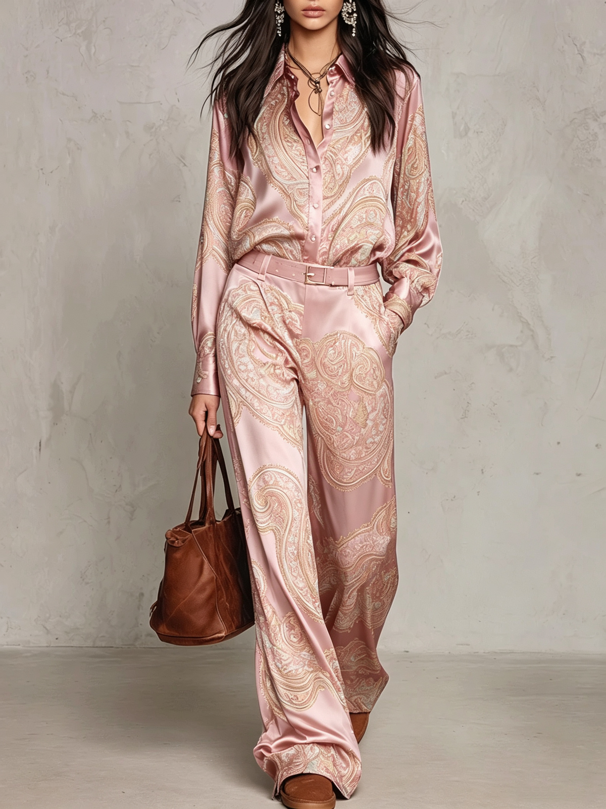 Completo satin con stampa rosa