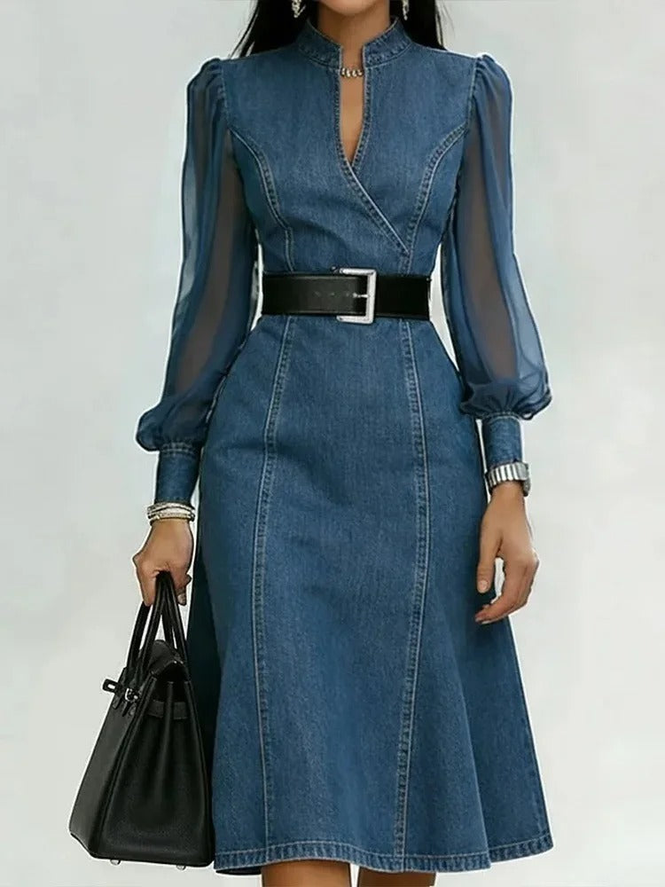 Cesarina | Abito denim con maniche trasparenti