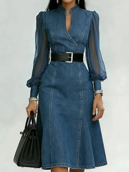 Cesarina | Abito denim con maniche trasparenti