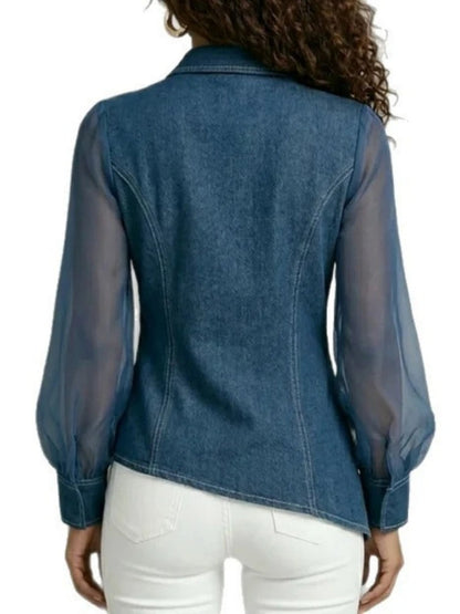 Clara | Blusa denim asimmetrica con maniche trasparenti