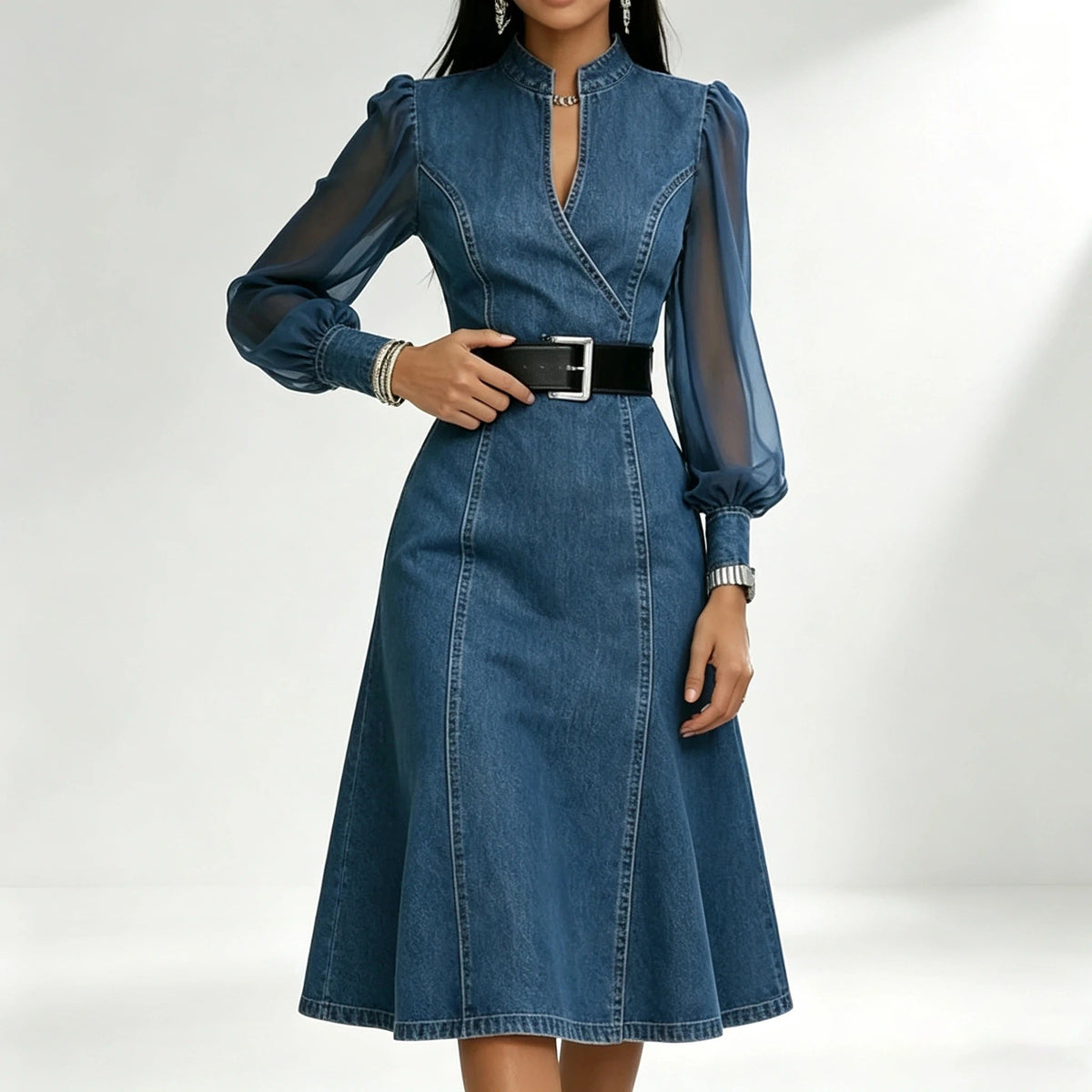 Cesarina | Abito denim con maniche trasparenti