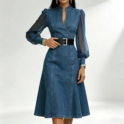 Cesarina | Abito denim con maniche trasparenti