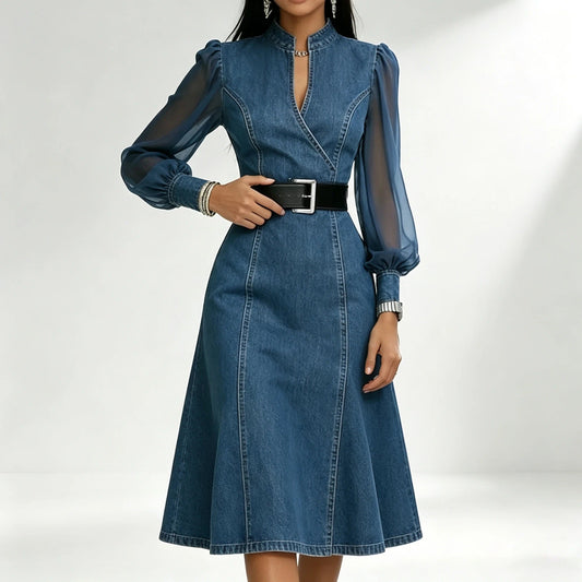 Cesarina | Abito denim con maniche trasparenti
