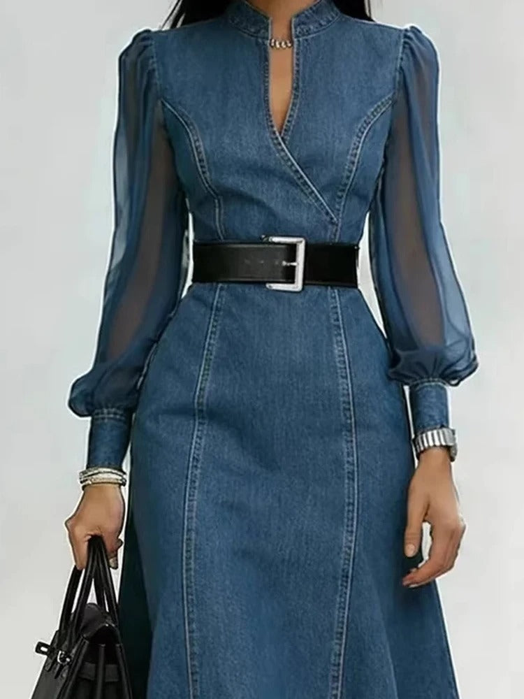 Cesarina | Abito denim con maniche trasparenti
