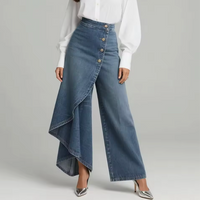 Marcella · Pantaloni palazzo denim asimmetrici — Colore Blu denim