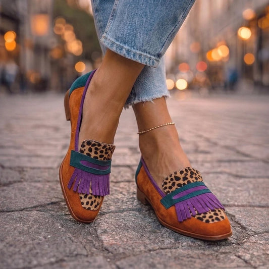 Bianca · Mocassini leopardati con frange