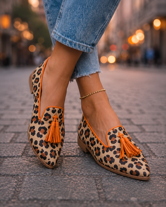 Nerina · Mocassini leopardati con nappine