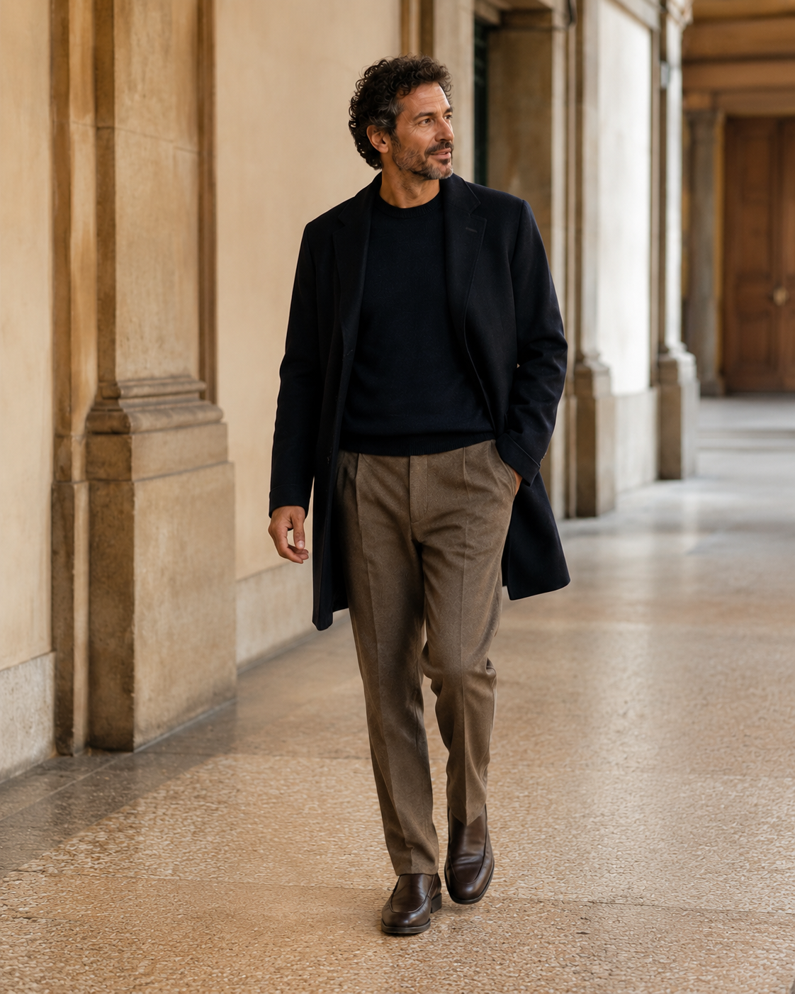 Look editoriale uomo NORTELLI in tonalità neutre