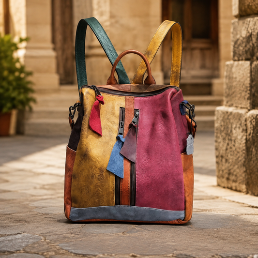 Livia zaino multicolore in pelle, immagine editoriale NORTELLI