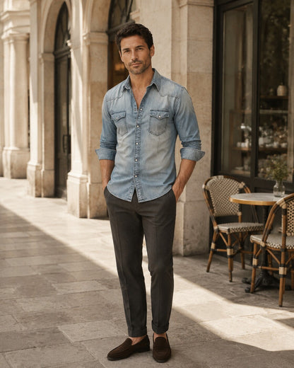 Marino · Elegante Camicia in Denim a Maniche Lunghe — NORTELLI