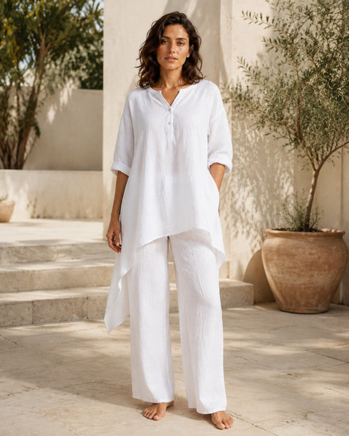 Viola · Camicetta e pantaloni coordinati in fresco lino — NORTELLI