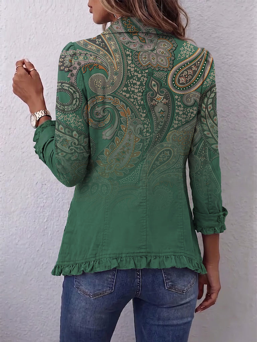 Jacinta · Giacca cashmere verde con volant