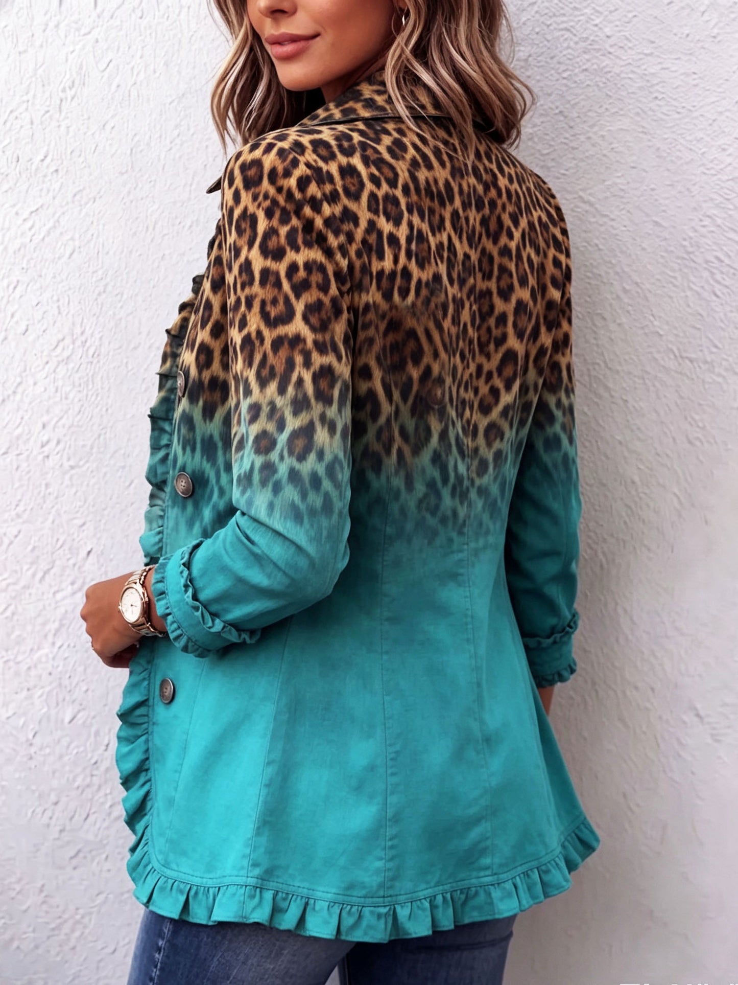 Mercedes · Giacca blazer leopardata sfumata con volant