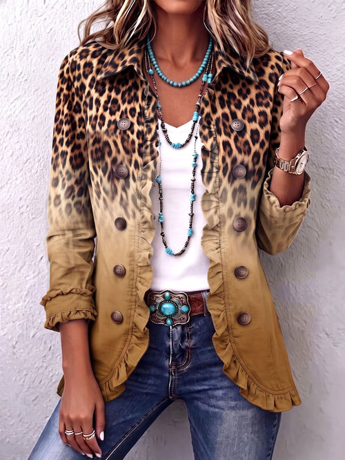 Reyes · Giacca blazer leopardata ocra con volant