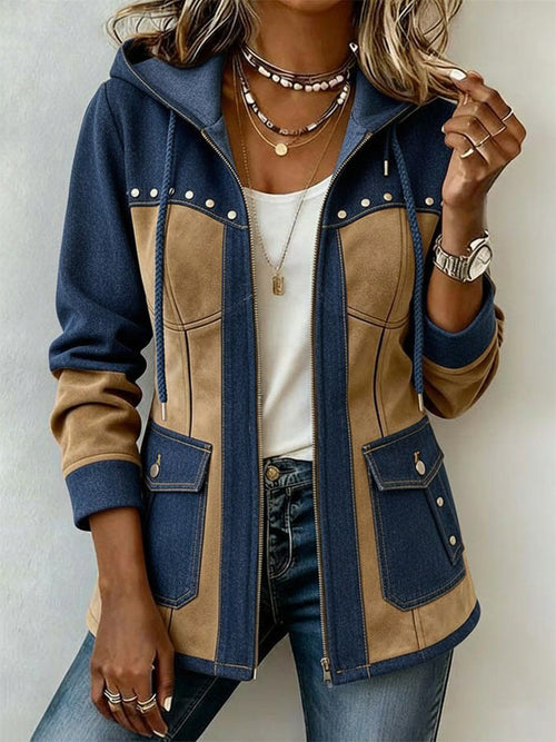 Adriana · Giacca con cappuccio in blu navy e cammello