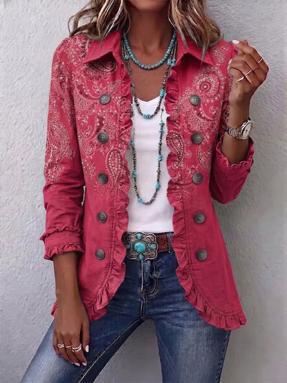 Adoración · Giacca cashmere rosa con volant