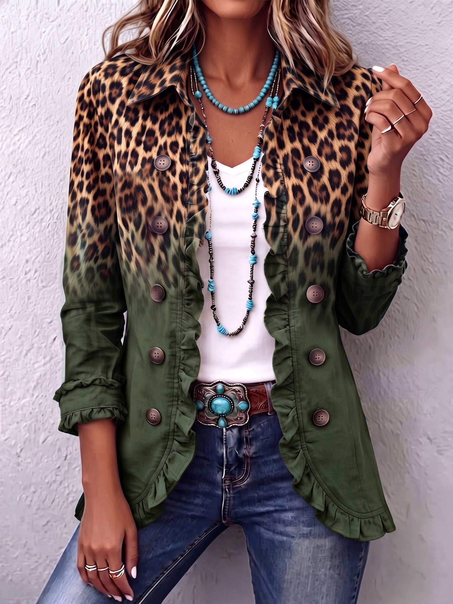 Mercedes · Giacca blazer leopardata sfumata con volant