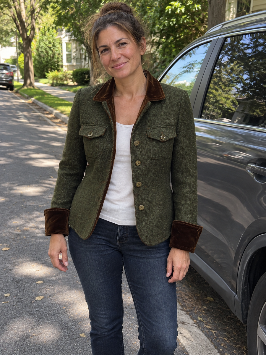 Foto · Tersilla · Giacca oliva a spina di pesce
