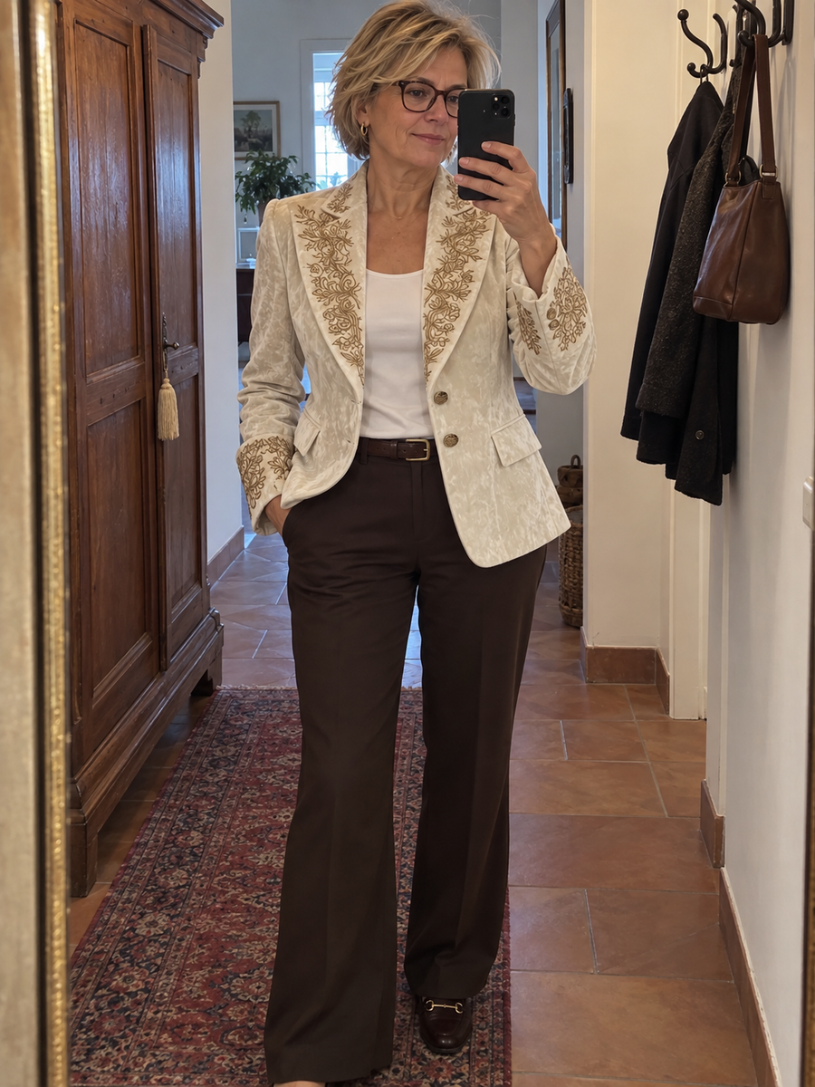 Foto · Evelina · Blazer avorio con dettagli dorati