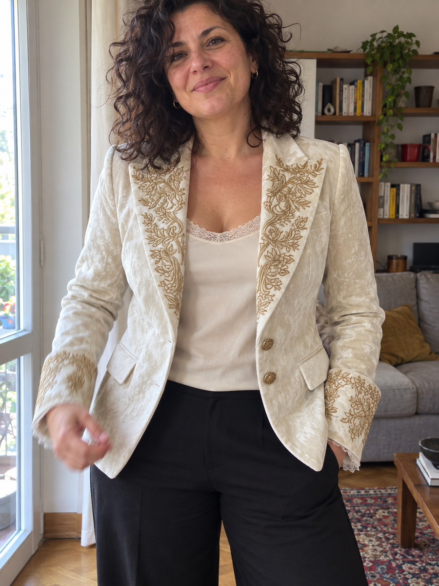 Foto · Evelina · Blazer avorio con dettagli dorati