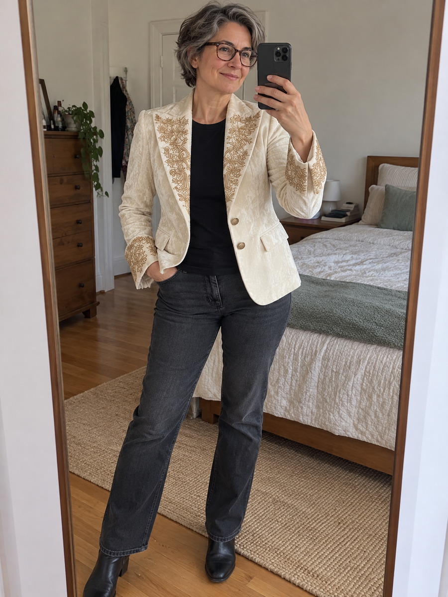 Foto · Evelina · Blazer avorio con dettagli dorati